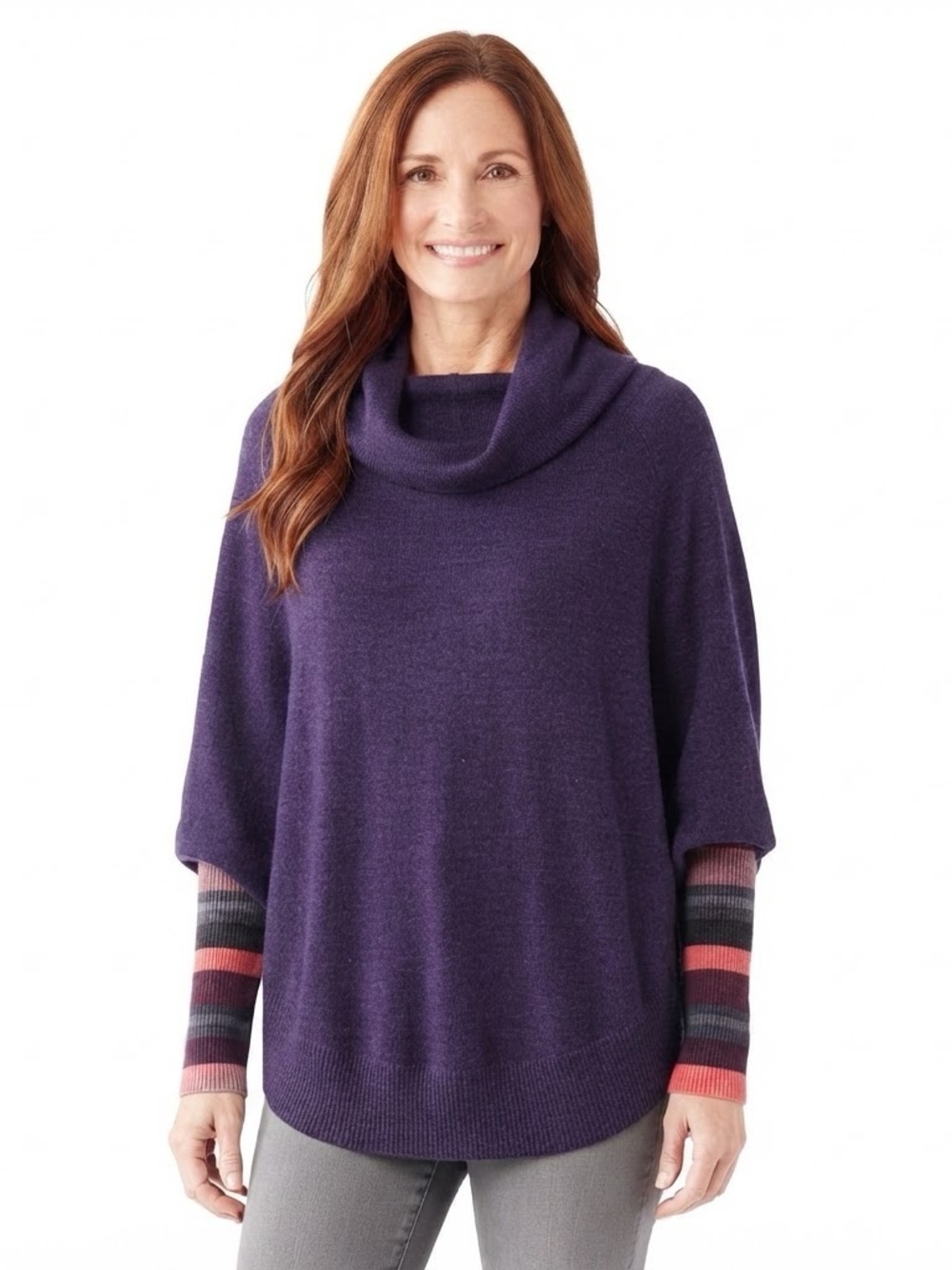 Smartwool Sz L/XL Nokoni Merino Wool Purple Casual Colorblock Poncho Sweater